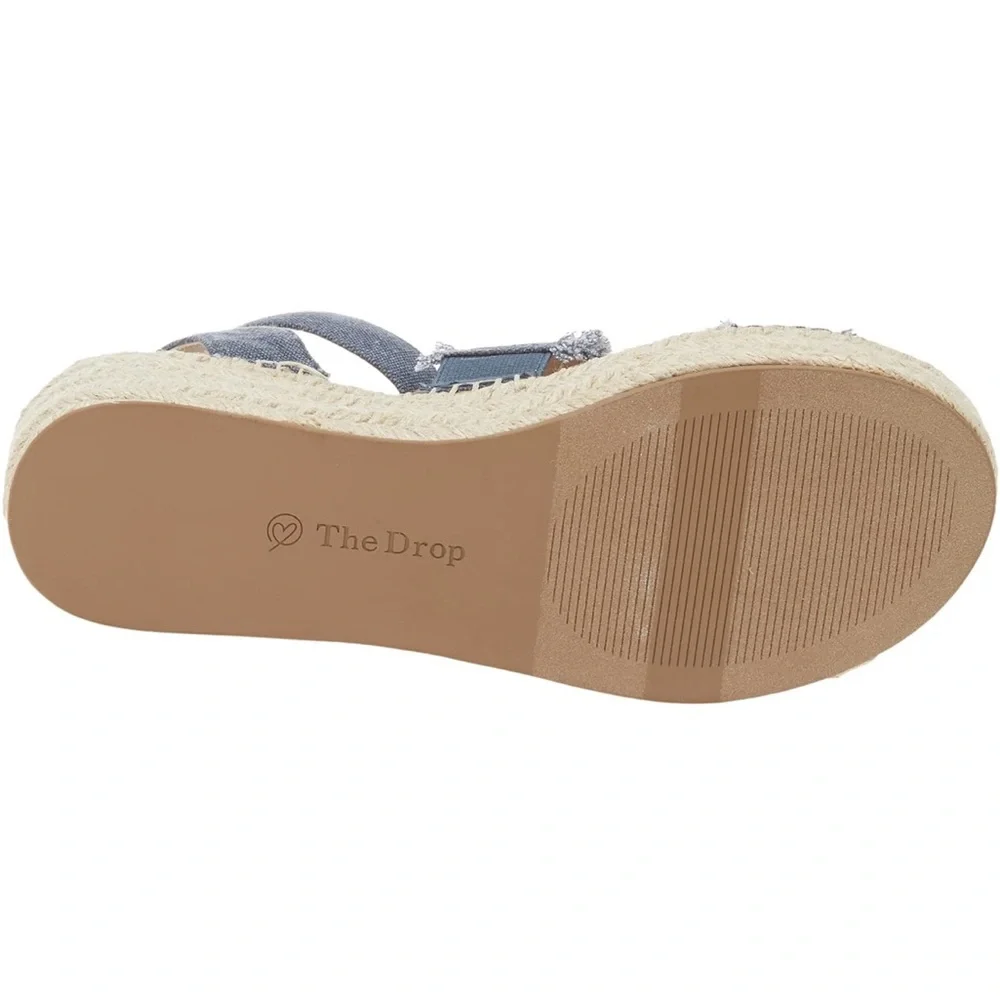 Casual Frayed Blue Espadrille Sandals The Drop - Picture 4 of 7